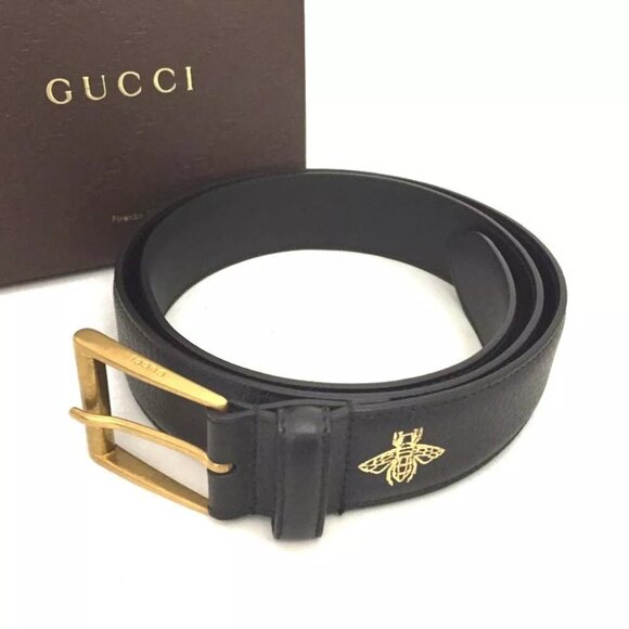 GUCCI Bee Star Leather 90cm Belt Black/7BA0868 - Picture 1 of 8
